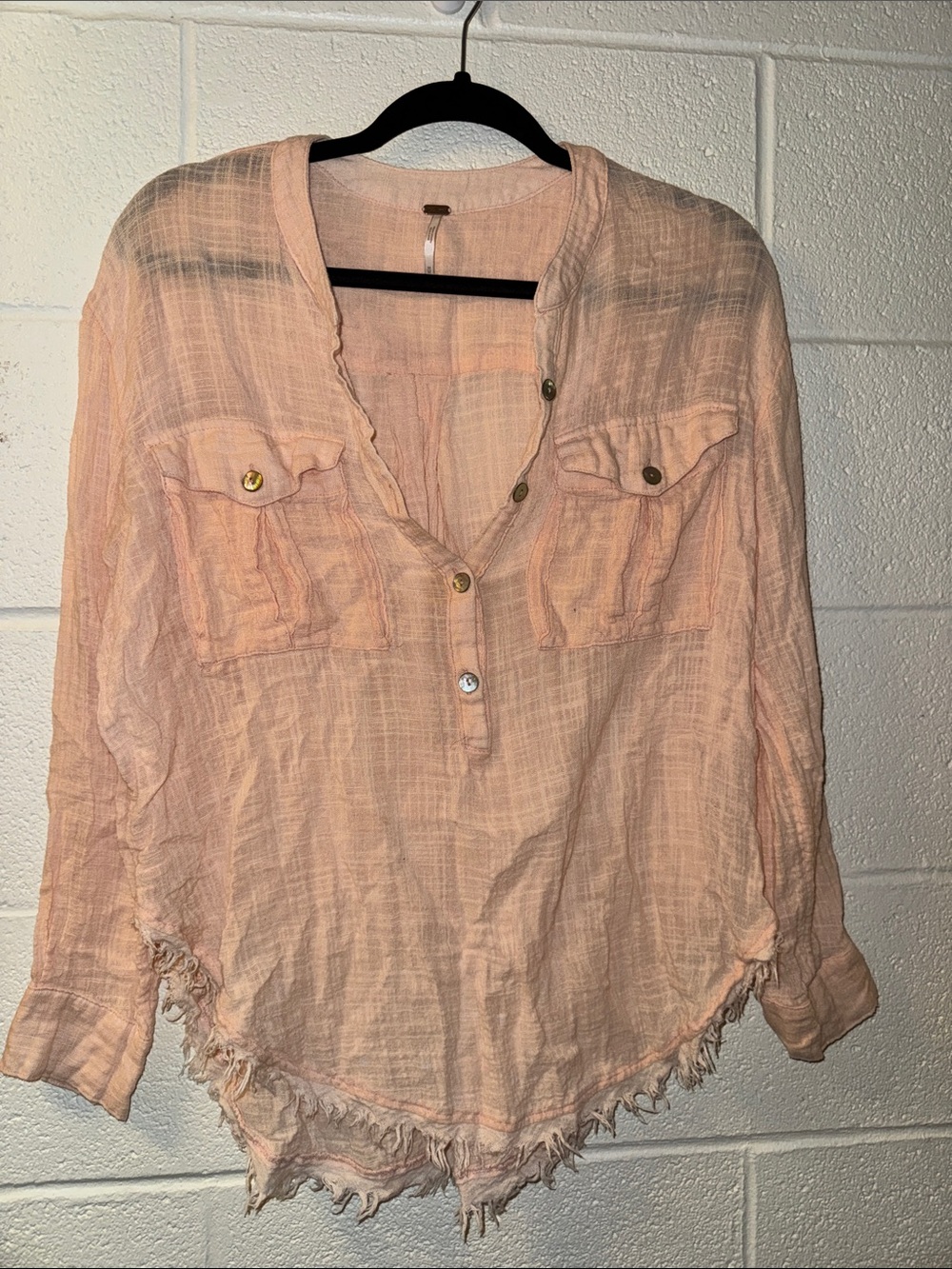 Free People Peach Button-Front Peasant Tunic